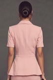 Pink Peak Lapel Single Breasted 2 Piece Pencil Midi Work Dress with Sleeves