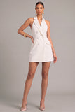 White Double Breasted Bodycon Notched Lapel Short Work Dress