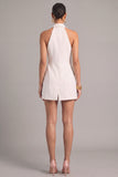 White Double Breasted Bodycon Notched Lapel Short Work Dress