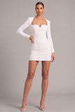 White Bodycon Sweetheart Short Work Dress with Sleeves
