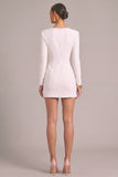 White Bodycon Sweetheart Short Work Dress with Sleeves