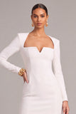 White Bodycon Sweetheart Short Work Dress with Sleeves