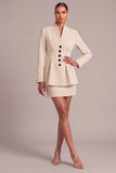 Ivory 2 Piece Single Breasted Bodycon Short Business Suits with Sleeves