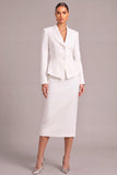 White 2 Piece Shawl Lapel Single Breasted Midi Business Suits with Sleeves