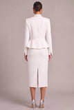 White 2 Piece Shawl Lapel Single Breasted Midi Business Suits with Sleeves