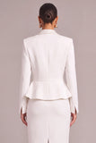 White 2 Piece Shawl Lapel Single Breasted Midi Business Suits with Sleeves