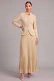 Ivory 2 Piece Single Breasted Pleated Long Business Suits with Sleeves