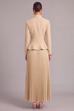 Ivory 2 Piece Single Breasted Pleated Long Business Suits with Sleeves