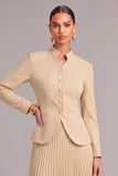 Ivory 2 Piece Single Breasted Pleated Long Business Suits with Sleeves