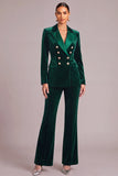 Dark Green Velvet 2 Piece Peak Lapel Business Suits with Sleeves