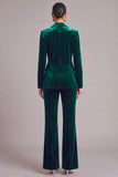 Dark Green Velvet 2 Piece Peak Lapel Business Suits with Sleeves