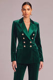 Dark Green Velvet 2 Piece Peak Lapel Business Suits with Sleeves