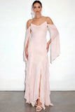 Blushing Pink Ruffled Long Formal Dress with Slit