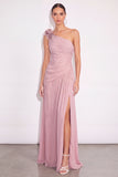 English Rose A Line One Shoulder Ruched Floral Maxi Wedding Guest Dress