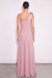 English Rose A Line One Shoulder Ruched Floral Maxi Wedding Guest Dress