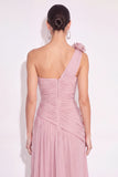 English Rose A Line One Shoulder Ruched Floral Maxi Wedding Guest Dress