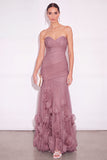 Dusty Rose Floral A Line Sweetheart Long Wedding Guest Dress