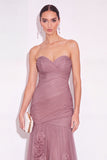 Dusty Rose Floral A Line Sweetheart Long Wedding Guest Dress