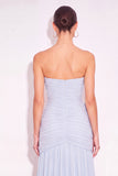 Light Blue Ruched Strapless Long Wedding Guest Dress with 3D Flower