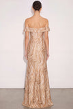 Golden Mermaid Off the Shoulder Maxi Formal Dress with Slit