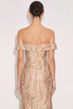 Golden Mermaid Off the Shoulder Maxi Formal Dress with Slit