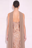 Golden Ruched Mermaid Strapless Long Formal Dress with Neck Scarf