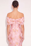 Floral Pink Mermaid Off the Shoulder Maxi Formal Dress with Slit