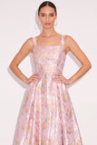 Pink A Line Floral Thick Straps Maxi Formal Dress