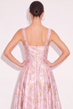 Pink A Line Floral Thick Straps Maxi Formal Dress