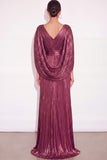 Sparkly Golden A Line V Neck Pleated Maxi Formal Dress with Cape