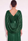 Sparkly Golden A Line V Neck Pleated Maxi Formal Dress with Cape