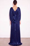 Sparkly Golden A Line V Neck Pleated Maxi Formal Dress with Cape