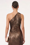 Golden Sparkly Mermaid One Shoulder Pleated Maxi Formal Dress