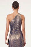 Golden Sparkly Mermaid One Shoulder Pleated Maxi Formal Dress