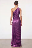 Golden Sparkly Mermaid One Shoulder Pleated Maxi Formal Dress