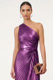 Golden Sparkly Mermaid One Shoulder Pleated Maxi Formal Dress