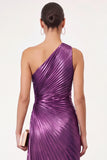 Golden Sparkly Mermaid One Shoulder Pleated Maxi Formal Dress