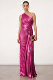 Golden Sparkly Mermaid One Shoulder Pleated Maxi Formal Dress