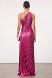 Golden Sparkly Mermaid One Shoulder Pleated Maxi Formal Dress