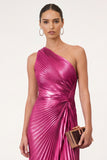 Golden Sparkly Mermaid One Shoulder Pleated Maxi Formal Dress