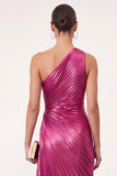 Golden Sparkly Mermaid One Shoulder Pleated Maxi Formal Dress