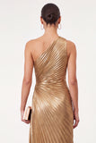 Golden Sparkly Mermaid One Shoulder Pleated Maxi Formal Dress