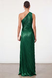 Golden Sparkly Mermaid One Shoulder Pleated Maxi Formal Dress