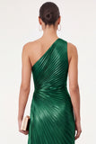 Golden Sparkly Mermaid One Shoulder Pleated Maxi Formal Dress