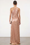 Golden Sparkly Mermaid One Shoulder Pleated Maxi Formal Dress