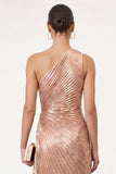 Golden Sparkly Mermaid One Shoulder Pleated Maxi Formal Dress