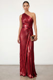 Golden Sparkly Mermaid One Shoulder Pleated Maxi Formal Dress