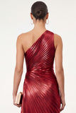 Golden Sparkly Mermaid One Shoulder Pleated Maxi Formal Dress