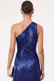 Golden Sparkly Mermaid One Shoulder Pleated Maxi Formal Dress