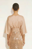 Sparkly Golden Mermiad Sequin Boat Neck Maxi Formal Dress with Sleeves